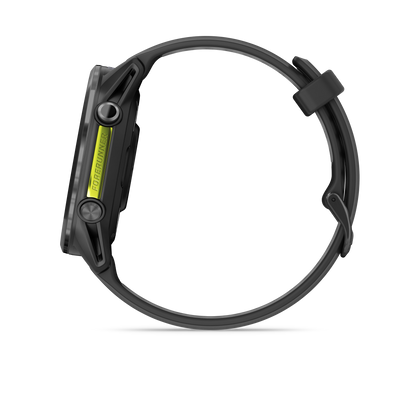 Garmin Forerunner 965, lunette en titane DLC gris carbone avec boîtier noir et bracelet en silicone jaune/noir (010-02809-02)