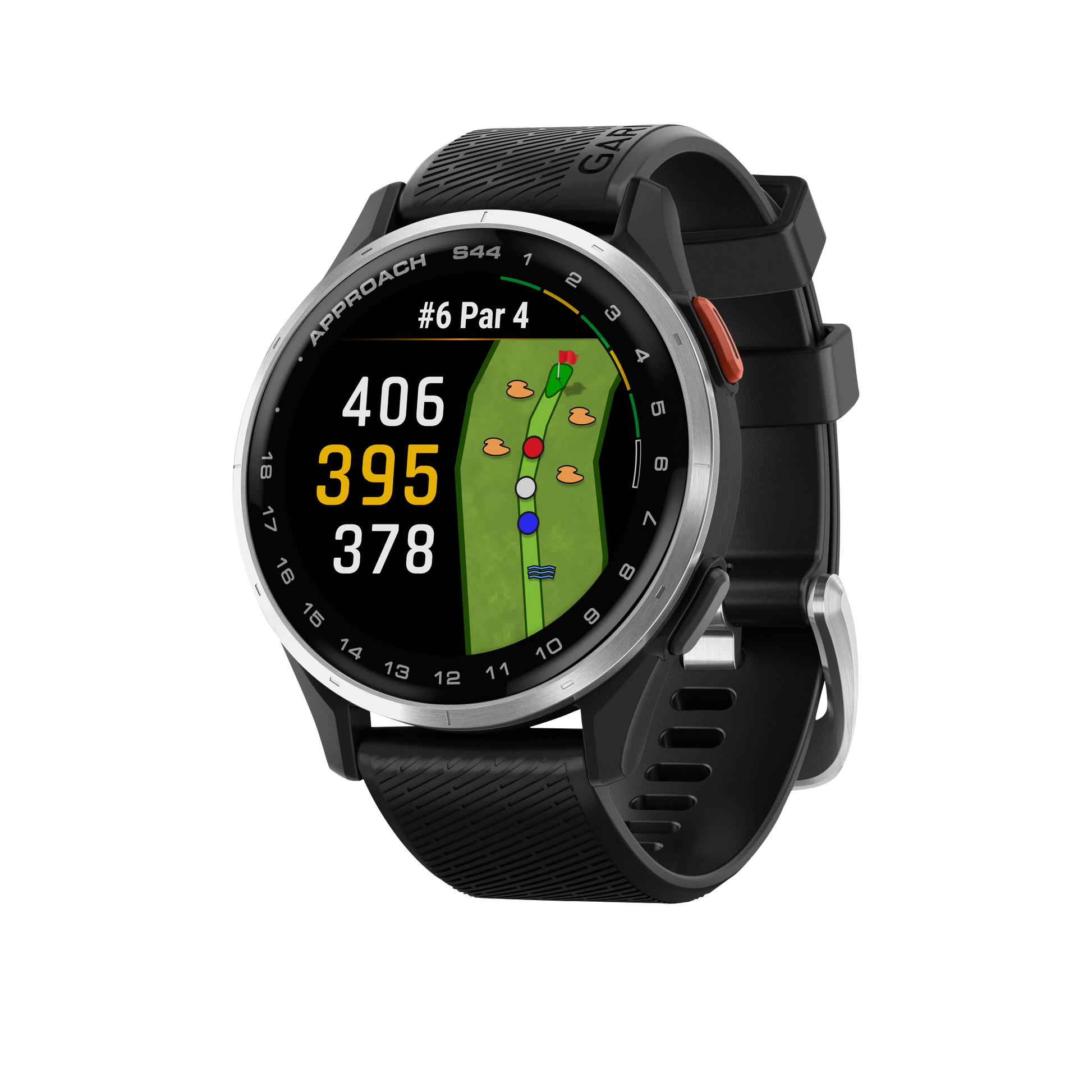 Garmin Approach S44, Silver Bezel/Black Band, Golf GPS Smartwatch & Rangefinder (010-03009-00)