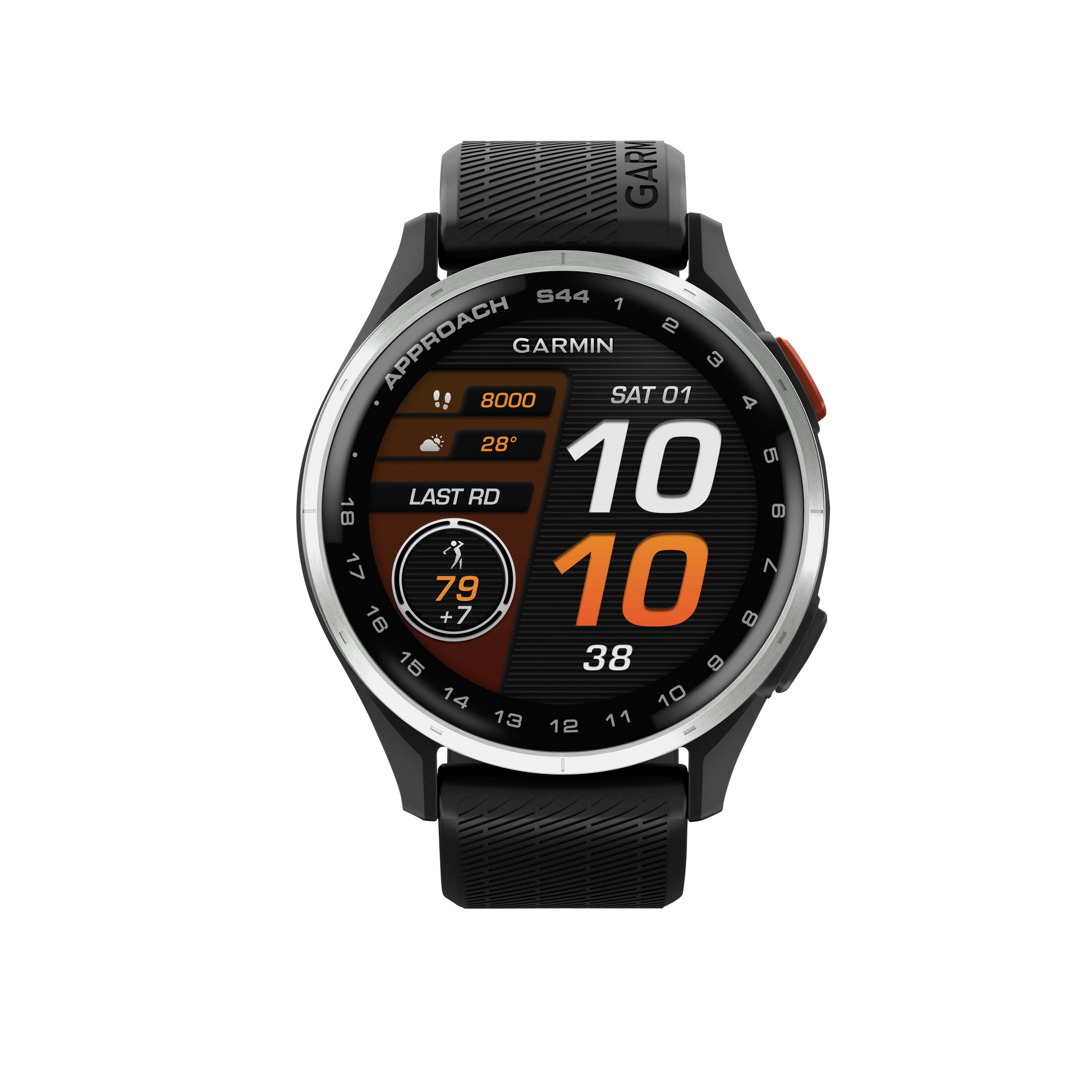 Garmin Approach S44, Silver Bezel/Black Band, Golf GPS Smartwatch & Rangefinder (010-03009-00)