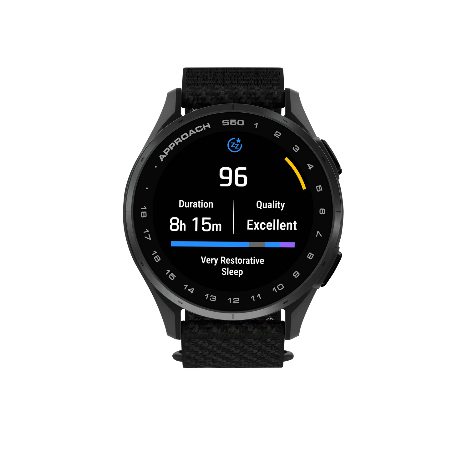 Garmin Approach S50, Slate Bezel/Black ComfortFit Nylon Band, Golf GPS Smartwatch & Rangefinder (010-03010-00)