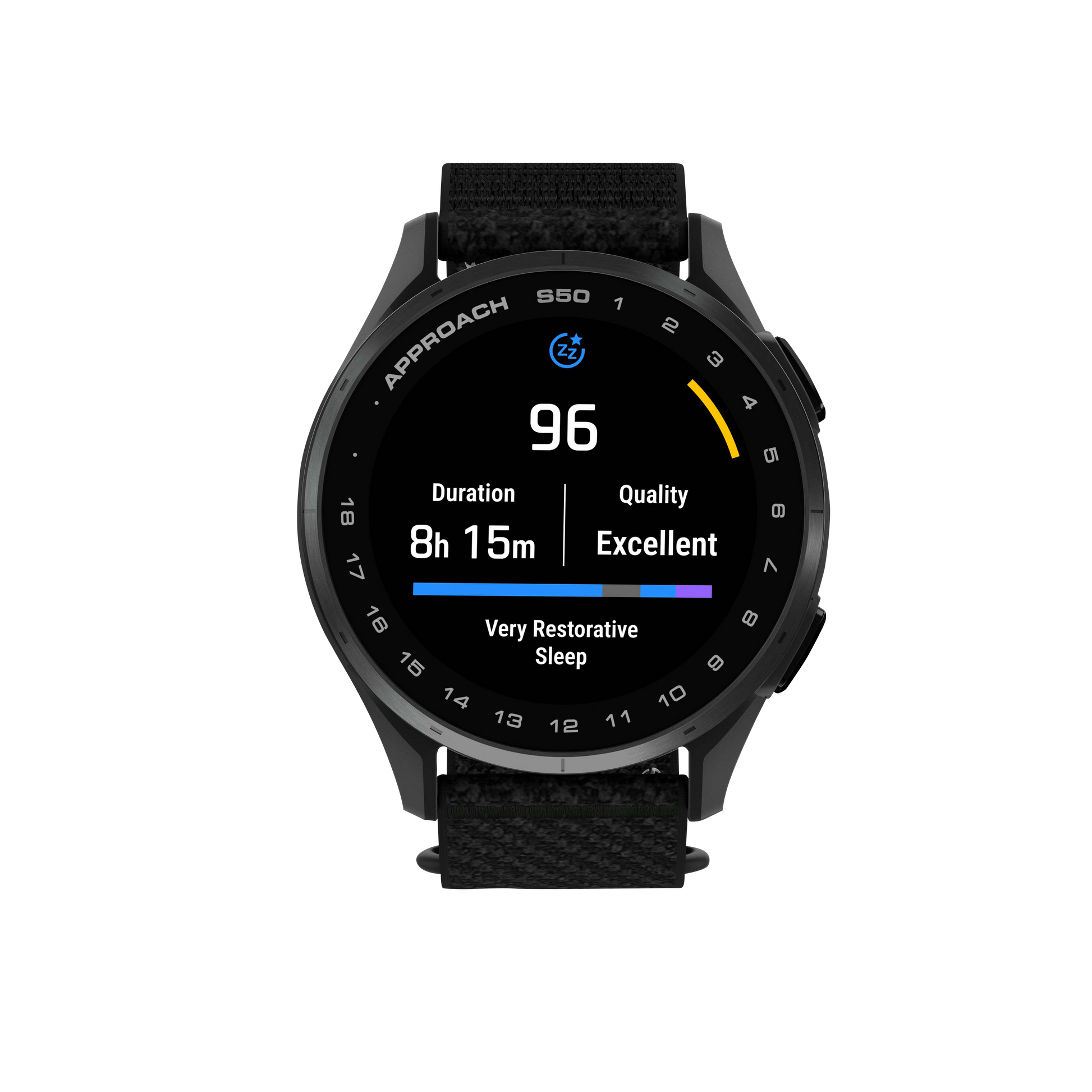 Garmin Approach S50, Slate Bezel/Black ComfortFit Nylon Band, Golf GPS Smartwatch & Rangefinder (010-03010-00)