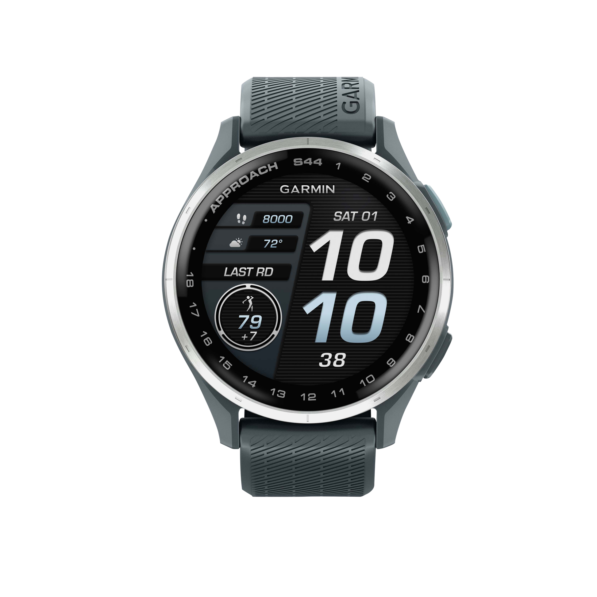 Garmin Approach S44, Silver Bezel/Twilight Band, Golf GPS Smartwatch & Rangefinder (010-03009-01)