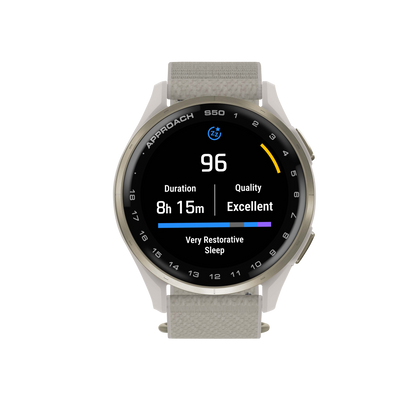 Garmin Approach S50, Gold Bezel/Ivory ComfortFit Nylon Band, Golf GPS Smartwatch & Rangefinder (010-03010-01)