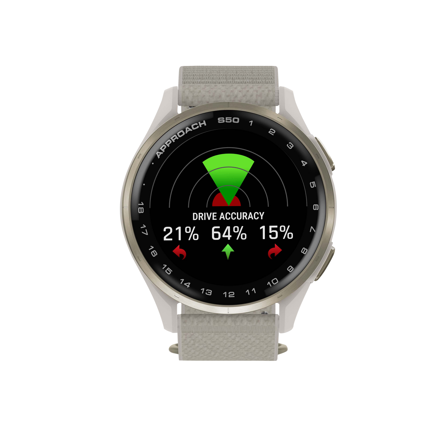 Garmin Approach S50, Gold Bezel/Ivory ComfortFit Nylon Band, Golf GPS Smartwatch & Rangefinder (010-03010-01)