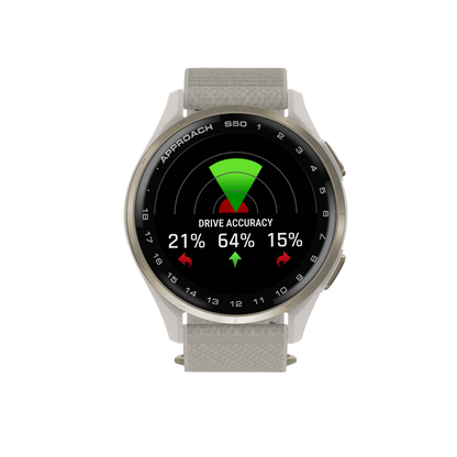 Garmin Approach S50, Gold Bezel/Ivory ComfortFit Nylon Band, Golf GPS Smartwatch & Rangefinder (010-03010-01)