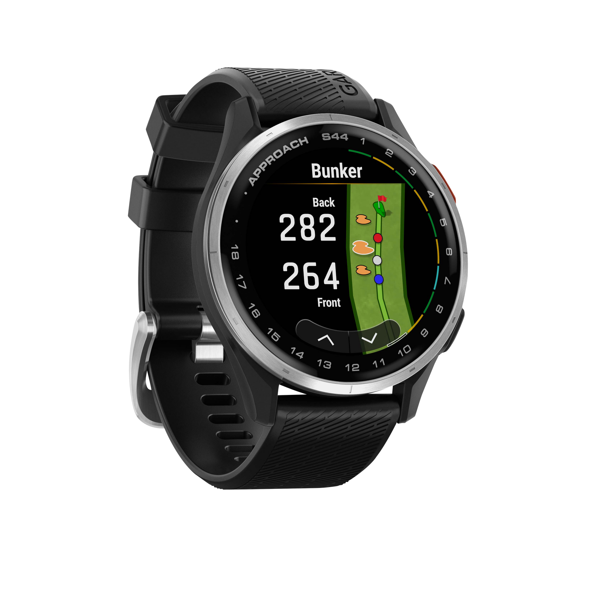 Garmin Approach S44, Silver Bezel/Black Band, Golf GPS Smartwatch & Rangefinder (010-03009-00)