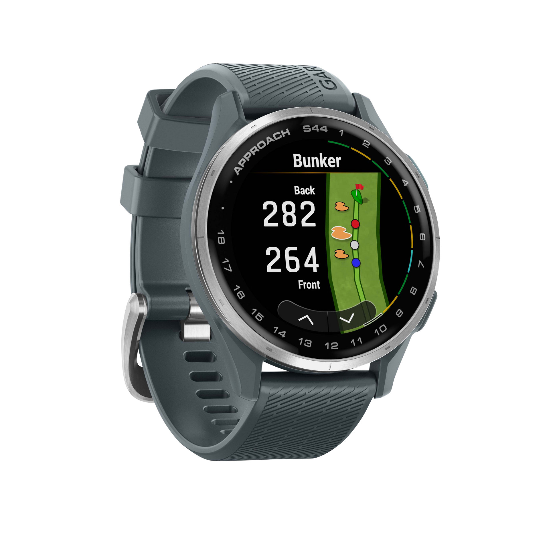 Garmin Approach S44, Silver Bezel/Twilight Band, Golf GPS Smartwatch & Rangefinder (010-03009-01)