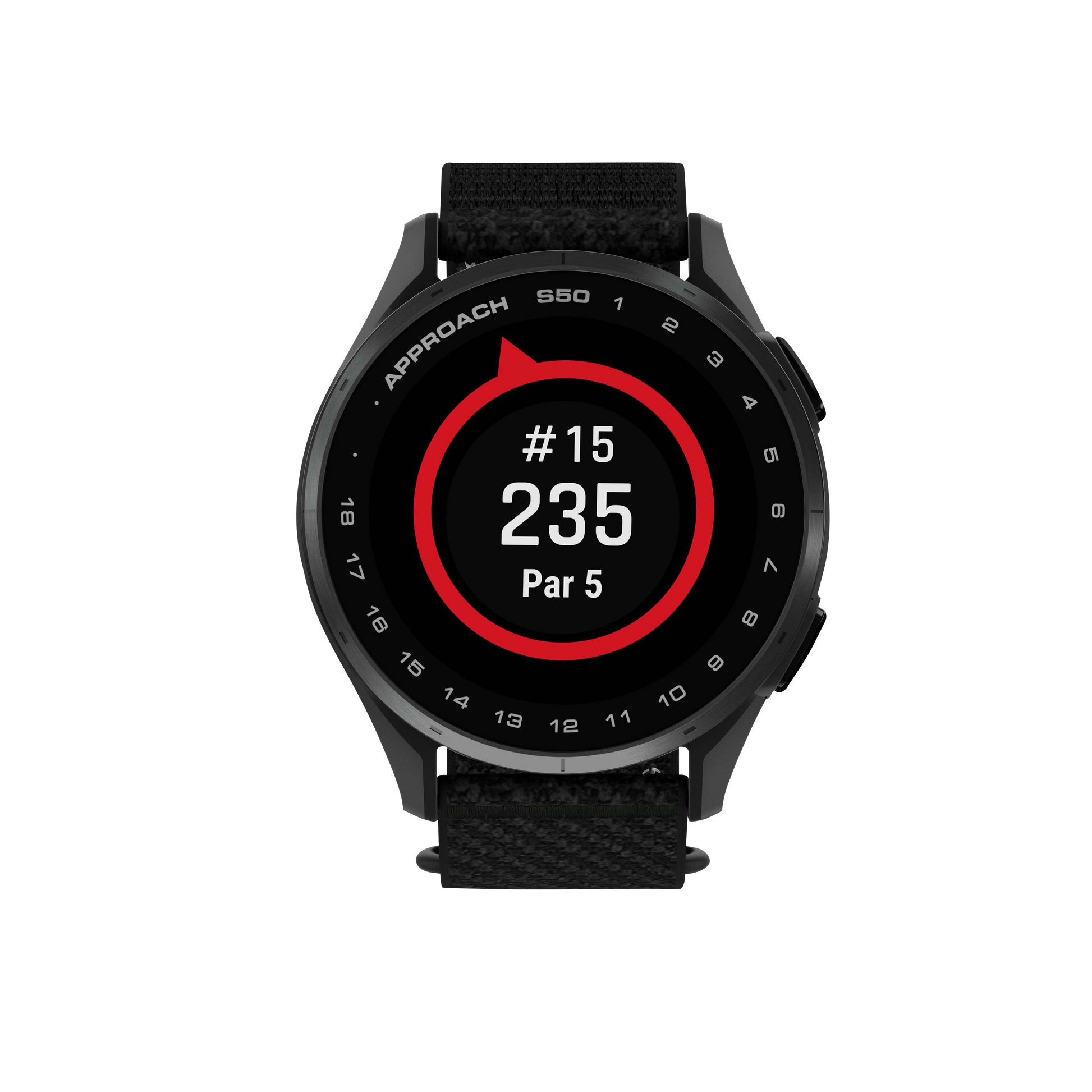 Garmin Approach S50, Slate Bezel/Black ComfortFit Nylon Band, Golf GPS Smartwatch & Rangefinder (010-03010-00)