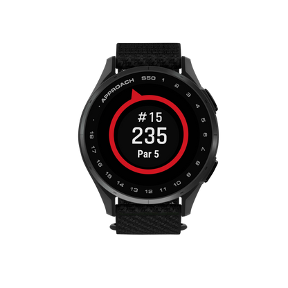 Garmin Approach S50, Slate Bezel/Black ComfortFit Nylon Band, Golf GPS Smartwatch & Rangefinder (010-03010-00)