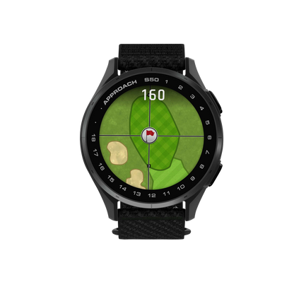 Garmin Approach S50, Slate Bezel/Black ComfortFit Nylon Band, Golf GPS Smartwatch & Rangefinder (010-03010-00)