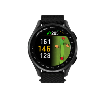 Garmin Approach S50, Slate Bezel/Black ComfortFit Nylon Band, Golf GPS Smartwatch & Rangefinder (010-03010-00)