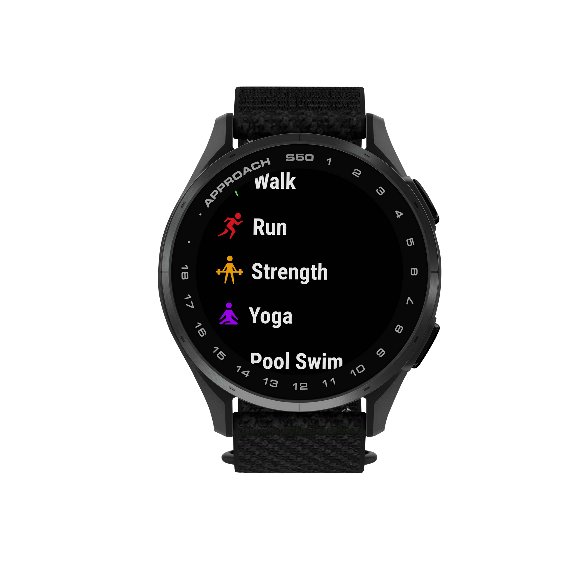 Garmin Approach S50, Slate Bezel/Black ComfortFit Nylon Band, Golf GPS Smartwatch & Rangefinder (010-03010-00)