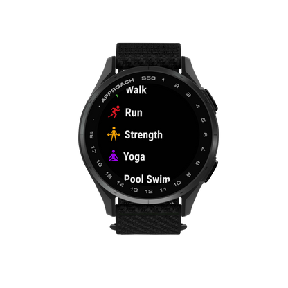Garmin Approach S50, Slate Bezel/Black ComfortFit Nylon Band, Golf GPS Smartwatch & Rangefinder (010-03010-00)