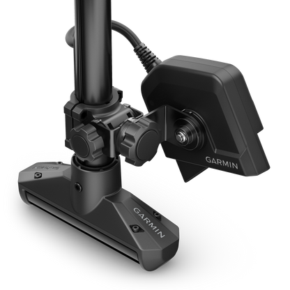 Garmin LiveScope 2 HD Ice Fishing Transducer on a dark gray mount with Garmin branding