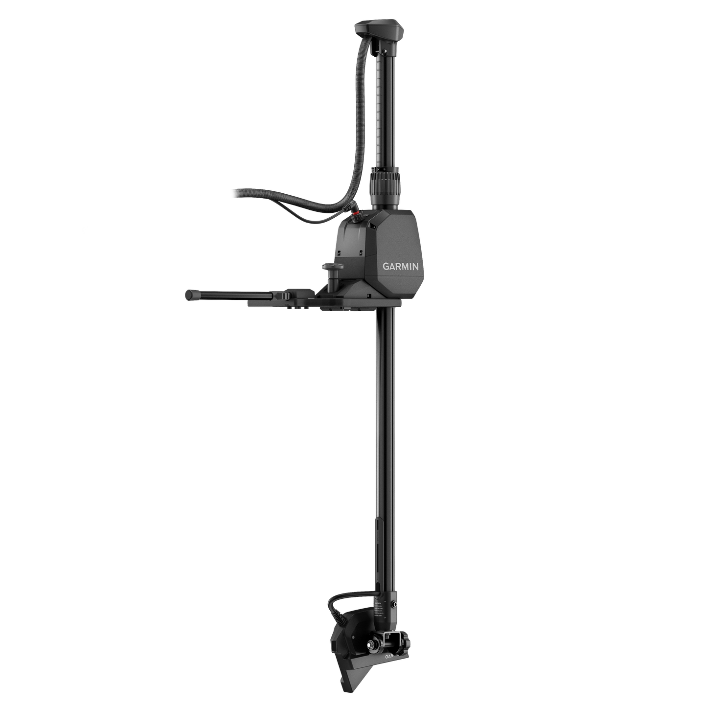 Garmin LiveScope 2 Transducer on mounting pole; black marine fish finder