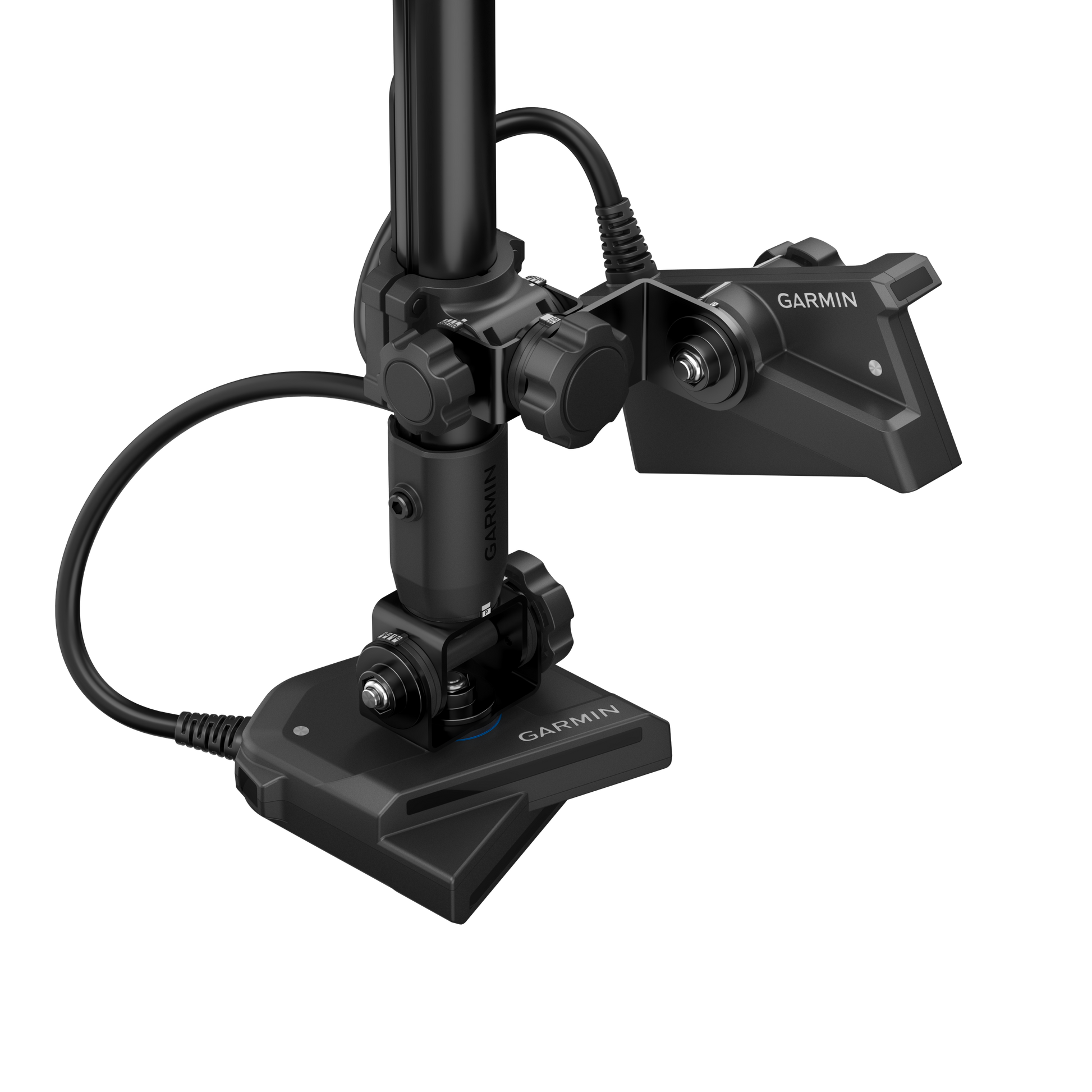 Garmin LiveScope 2 HD Transducer on a marine mount with Garmin‑branded display unit