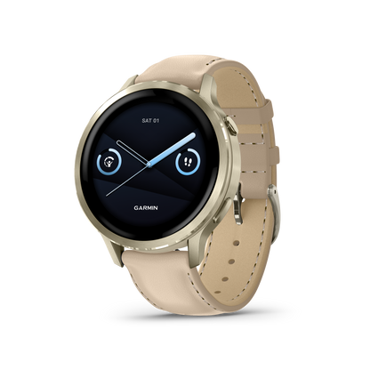 Garmin Venu 4, 41mm, Lunar Gold with Bone Silicone Band and Light Sand Leather Band (010-03013-03) by Garmin