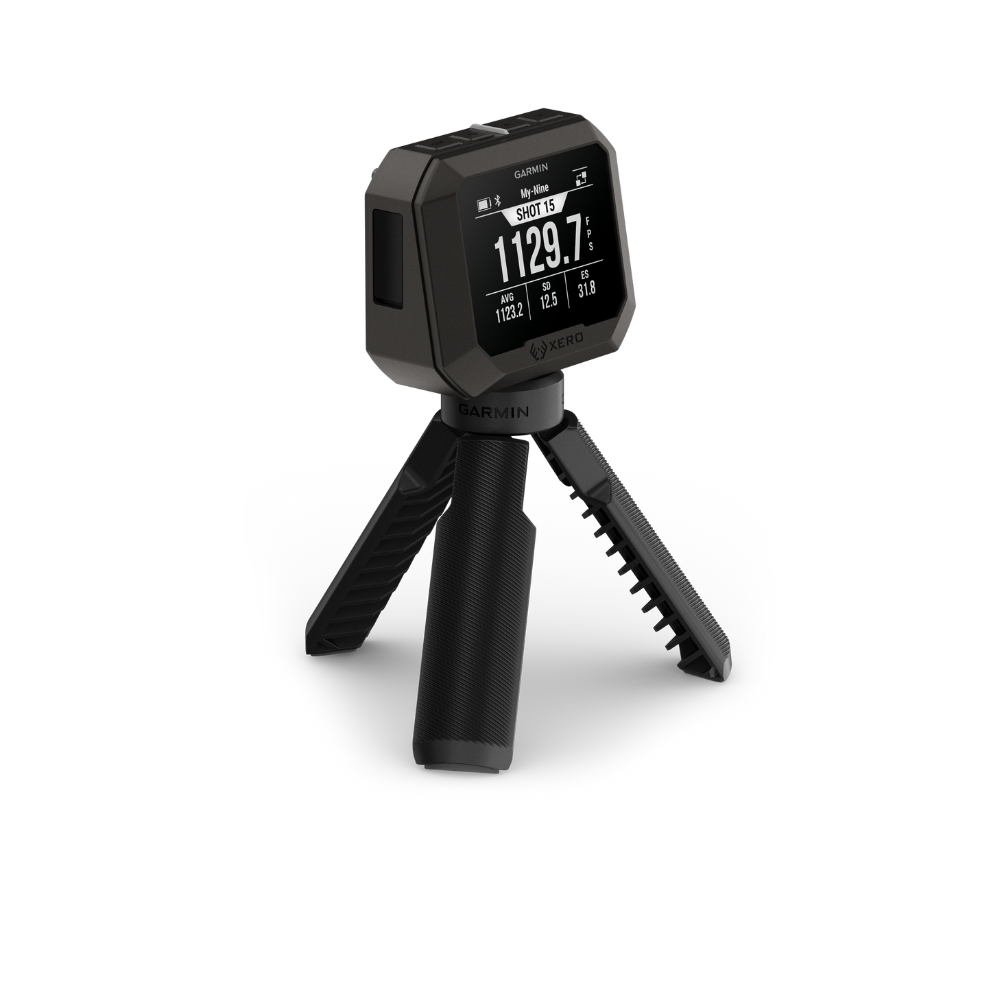 Garmin Xero C2 Chronograph on a compact black tripod; shooting & range accessory