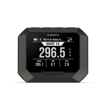 Garmin Xero C2 Chronograph; rugged range device with Shot 15, 296.5 FPS, AVG 295.1, SD 0.7, ES 2.8