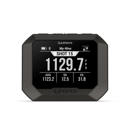 Garmin Xero C2 Chronograph shot timer with black bezel and digital display.