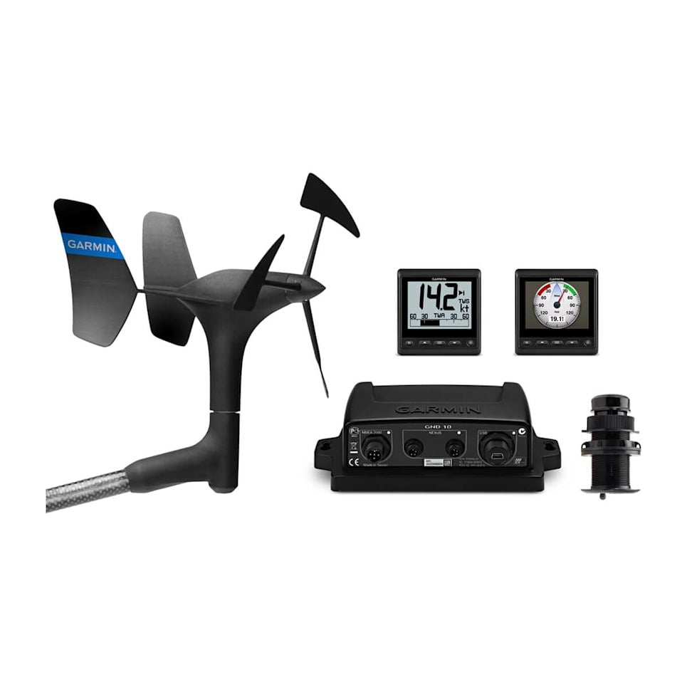 Garmin wired sail pack with GMI 20 and GNX 20 displays, gWind sensor, and DST810 transducers