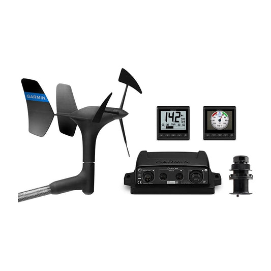 Garmin wired sail pack with GMI 20 and GNX 20 displays, gWind sensor, and DST810 transducers