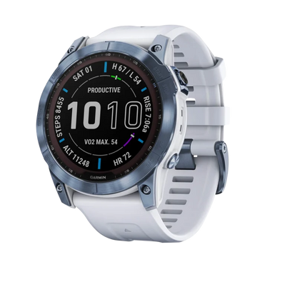 Garmin Fēnix 7X, édition solaire Sapphire, titane bleu minéral avec bracelet Whitestone (reconditionné certifié Garmin)