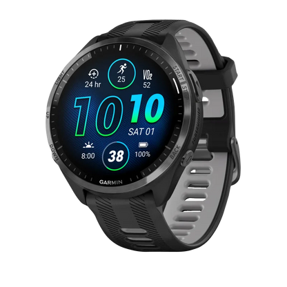 Garmin Forerunner 965, Carbon Gray DLC Titanium Bezel with Black Case and Black/Powder Gray Silicone Band (010-02809-00)