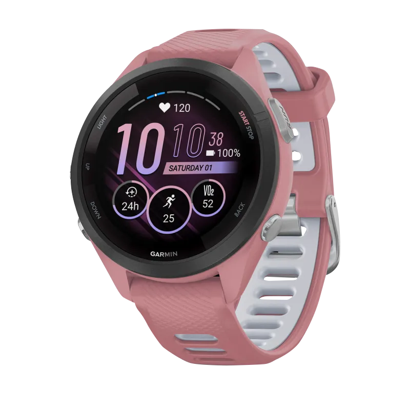 Garmin Forerunner 265S, 42 mm Black Bezel with Light Pink Case and Light Pink/Whitestone Silicone Band (010-02810-05)
