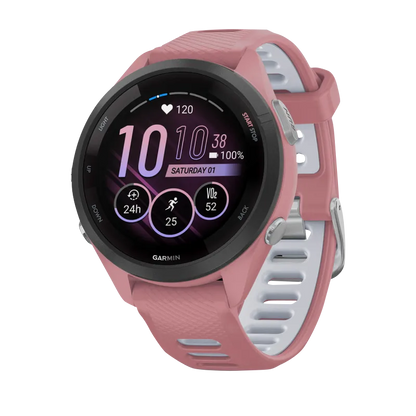 Garmin Forerunner 265S, 42 mm Black Bezel with Light Pink Case and Light Pink/Whitestone Silicone Band (010-02810-05)