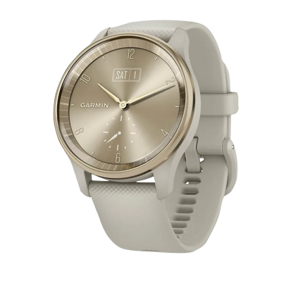 Garmin Vívomove Trend Cream Gold Stainless Steel Bezel with French Gray Case and Silicone Band (Garmin Certified Refurbished)