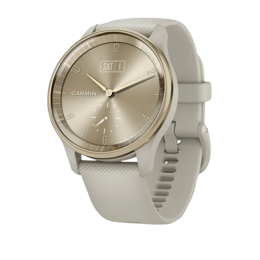 Garmin Vívomove Trend Cream Gold Stainless Steel Bezel with French Gray Case and Silicone Band (Garmin Certified Refurbished) by Garmin