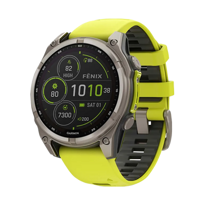 Garmin Fenix 8, 51 mm Solar Sapphire, Titanium with Amp Yellow/Graphite Silicone Band (010-02907-20)