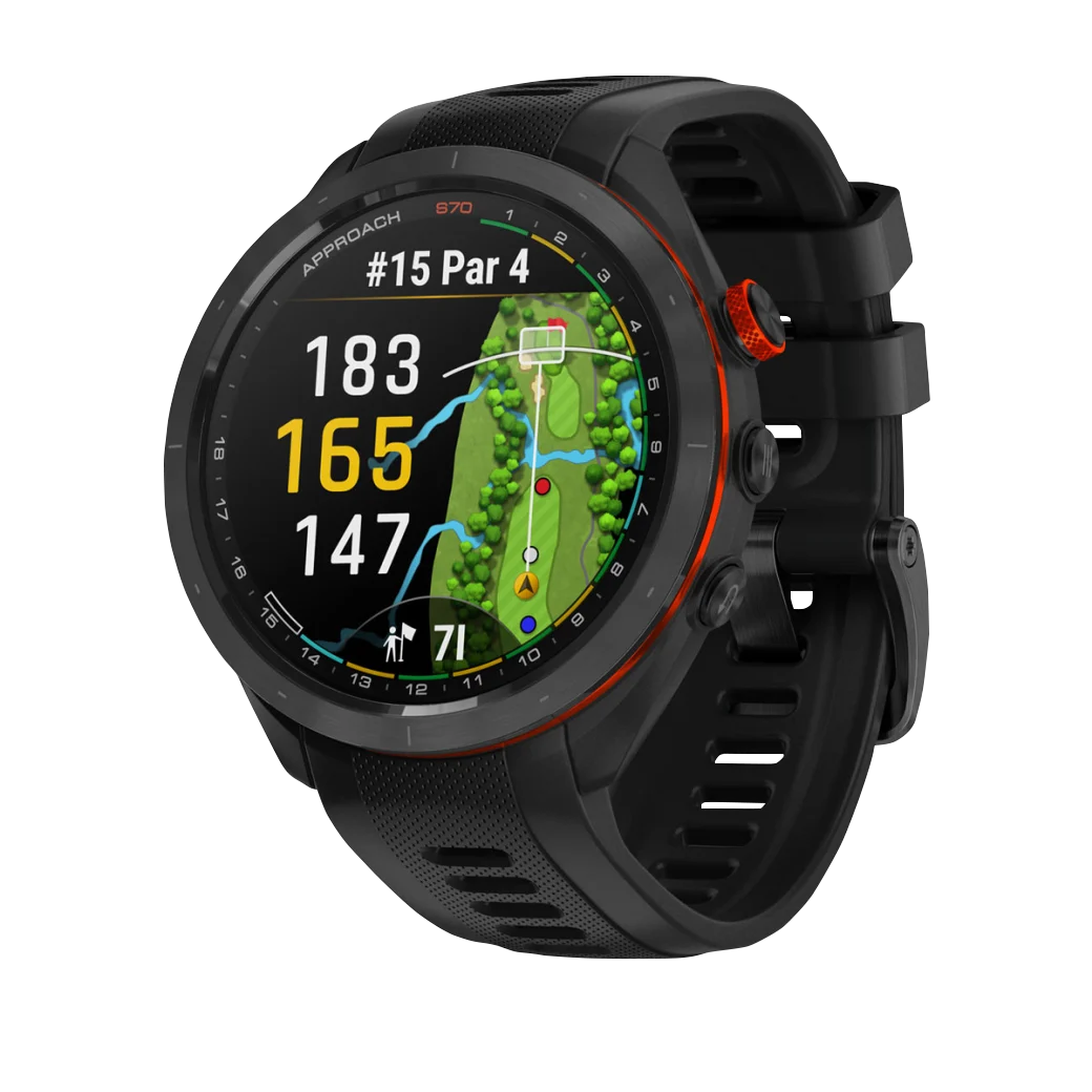 Garmin Approach S70, 47 mm Black/Red Ceramic Bezel with Black Silicone Band (010-02746-02)