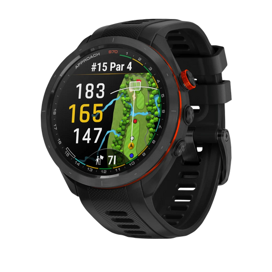 Garmin Approach S70, 47 mm Black/Red Ceramic Bezel with Black Silicone Band (010-02746-02) by Garmin