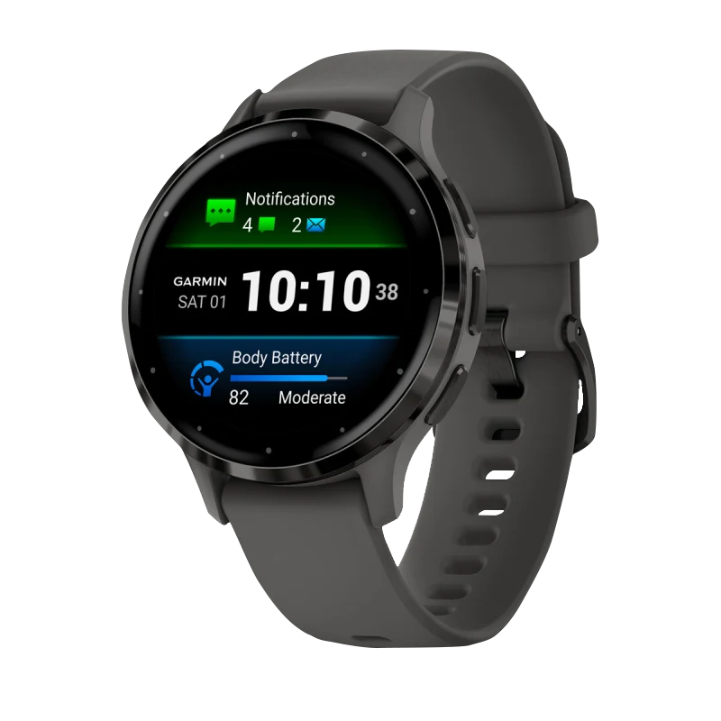Garmin Venu 3S, 41 mm Slate Stainless Steel Bezel with Pebble Gray Case and Silicone Band (010-02785-00)