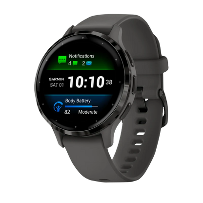 Garmin Venu 3S, 41 mm Slate Stainless Steel Bezel with Pebble Gray Case and Silicone Band (010-02785-00)