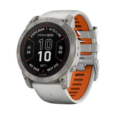Garmin Fenix 7X Pro Sapphire Solar Edition Titanium with Fog Gray/Ember Orange Band (010-02778-14) by Garmin
