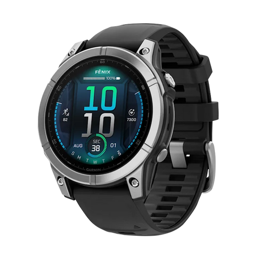Garmin Fenix E, 47 mm AMOLED, Stainless Steel with Black Silicone Band (010-03025-02) by Garmin