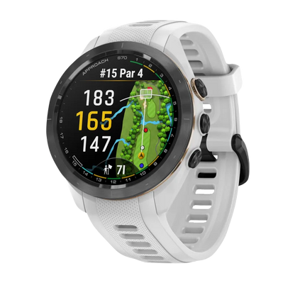 Garmin Approach S70, 42 mm Black/Peach Ceramic Bezel with White Silicone Band (010-02746-00)