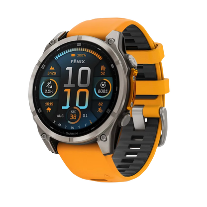 Garmin Fenix 8, 51 mm AMOLED Sapphire, Titanium with Spark Orange/Graphite Silicone Band (010-02905-10)