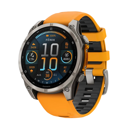 Garmin Fenix 8, 51 mm AMOLED Sapphire, Titanium with Spark Orange/Graphite Silicone Band (010-02905-10) by Garmin