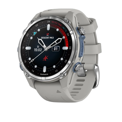 Garmin Descent Mk3, 43 mm en acier inoxydable avec bracelet en silicone gris brouillard (010-02753-03)