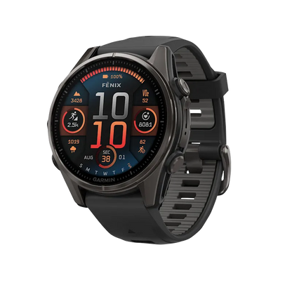 Garmin Fenix 8, AMOLED 43mm, Sapphire Carbon Gray DLC Titanium with Black/Pebble Gray Silicone Band (010-02903-20)
