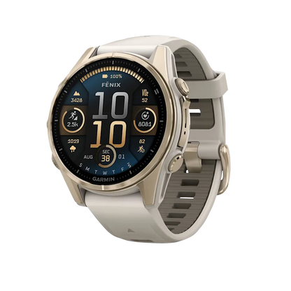 Garmin Fenix 8, 43 mm AMOLED Sapphire, Soft Gold with Fog Gray/Dark Sandstone Silicone Band (010-02903-10)