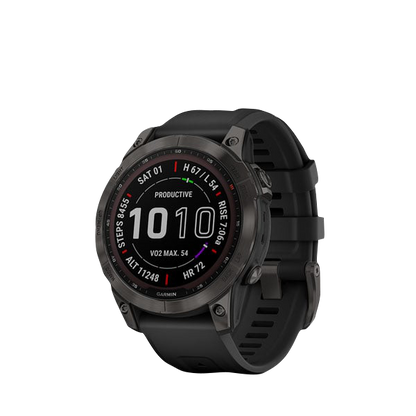 Garmin Fenix 7 Sapphire Solar, Carbon Gray Titanium w/ Black Band (Garmin Certified Refurbished)