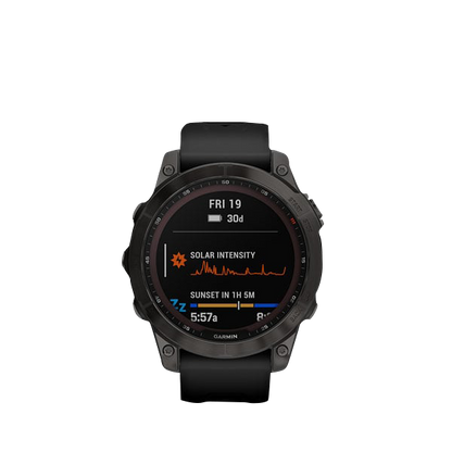 Garmin Fenix 7 Sapphire Solar, Carbon Gray Titanium w/ Black Band (Garmin Certified Refurbished)