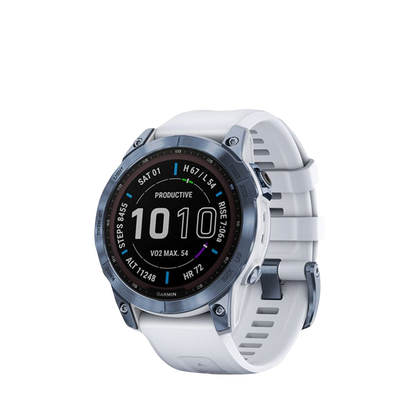 Garmin Fenix 7 Sapphire Solar, Mineral Blue Titanium w/ Whitestone Band (Garmin Certified Refurbished)