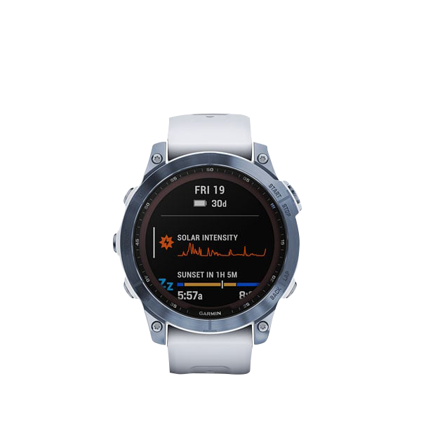 Garmin Fenix 7 Sapphire Solar, Mineral Blue Titanium w/ Whitestone Band (Garmin Certified Refurbished)