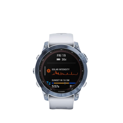 Garmin Fenix 7 Sapphire Solar, Mineral Blue Titanium w/ Whitestone Band (Garmin Certified Refurbished)